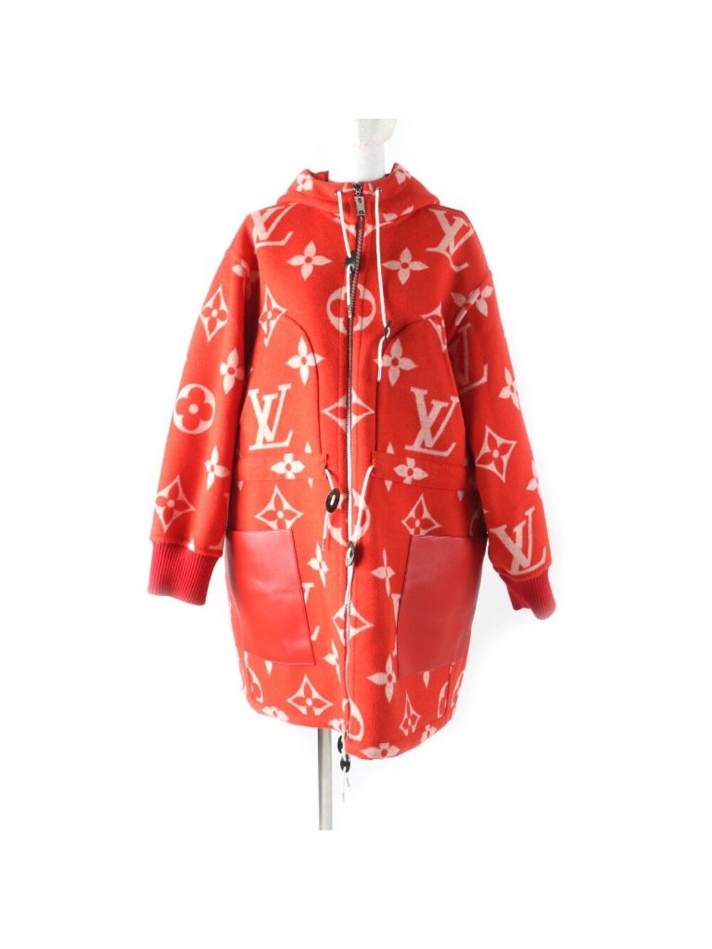 Louis Vuitton Silk Blend Reversible Giant Monogram Leather Hooded Coat 38